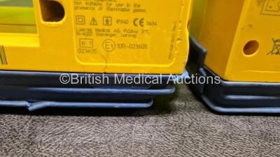 3 x Laerdal LSU Suction Units (All Power Up, 2 x with Cracks in Casing - See Photos) with 3 x Suction Cups, Hoses and 3 x Batteries - 7