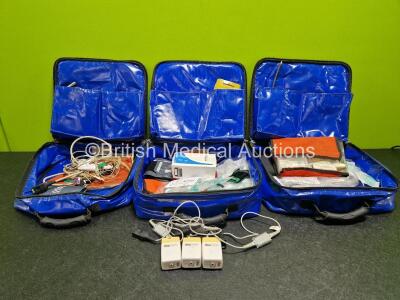 Job Lot Including 3 x Oralite Emergency Carry Bags, 3 x Masimo ISA CO2 Ref 800101 Mainstream Analyzers, 1 x Ortivus M531 Measuring Unit and Various Monitoring Cables