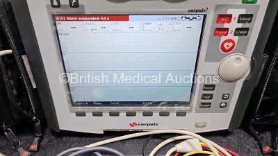 GS Corpuls3 Slim Defibrillator Ref : 04301 (Powers Up) with Corpuls Patient Box Ref : 04200 (Powers Up) with Pacer, Oximetry, ECG-D, ECG-M, CO2, CPR, NIBP, Temp 1/2, P1/P2 and Printer Options, 4 and 6 Lead ECG Leads, SpO2 Finger Sensor, CO2 Cable, 3 x Li - 2