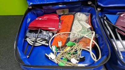 Job Lot Including 3 x Oralite Emergency Carry Bags, 3 x Masimo Phasein Ref 800101 Mainstream Analyzers, 3 x Ortivus M531 Measuring Units (1 x Damaged Case - See Photos) and Various Patient Monitoring Cables and Accessories - 3