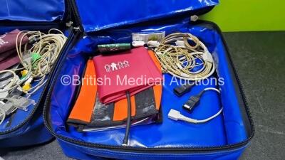 Job Lot Including 3 x Oralite Emergency Carry Bags, 3 x Masimo Phasein Ref 800101 Mainstream Analyzers, 3 x Ortivus M531 Measuring Units (1 x Damaged Case - See Photos) and Various Patient Monitoring Cables and Accessories - 5