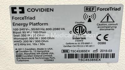 Covidien ForceTriad Electrosurgical / Diathermy Unit Version 4.00 on Stand (Powers Up) *GH* - 6