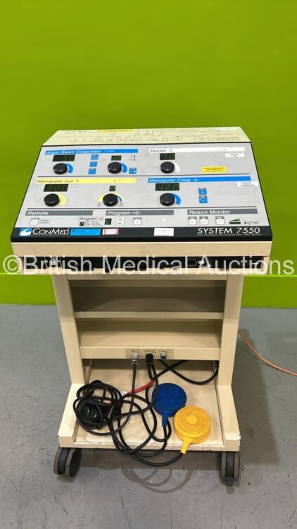 ConMed System 7550 Electrosurgical Generator +ABC Modes with 1 x Dual Footswitch and 1 x Dome Footswitch (Powers Up) *GH*