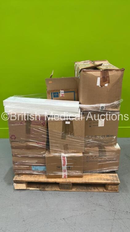 Pallet of Various Consumables Including Face Masks, Meril Tissue Seperating Dual Layer Mesh and 2 x da vinci SureForm 45 *All Out of Date* (RAK)