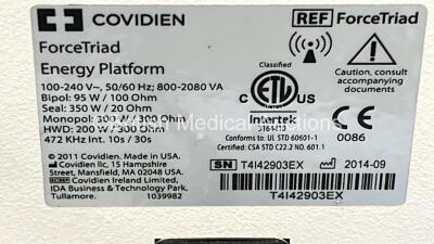 Valleylab ForceTriad Electrosurgical / Diathermy Unit Version 4.00 on Stand with Dual Footswitch (Powers Up) - 6