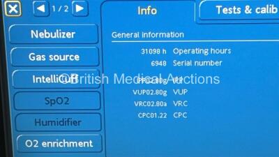 Hamilton Medical Hamilton-S1 Intellivent Ref 159005 Ventilator Operating Hours 31098 (Powers Up) *S/N 6948* **Mfd 2012** - 3