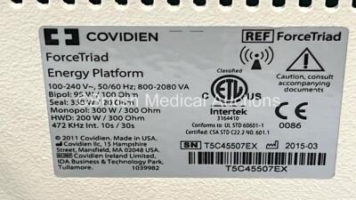 Covidien ForceTriad Electrosurgical / Diathermy Unit Version 4.00 on Stand (Powers Up) *GH* - 6