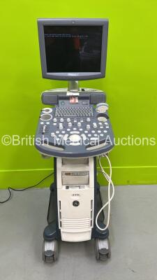 GE Voluson P8 Flat Screen Ultrasound Scanner Ref 5447121 *S/N 224030SU7* **Mfd 2013** with 1 x Transducer / Probe (4C-RS Ref 5125386 *Mfd 04/2023*) and Sony UP-D897 Digital Graphic Printer (Powers Up - HDD REMOVED - Damaged Transducer Port - See Pictures)