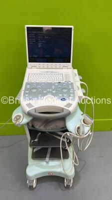 Esaote MyLab25 XVision Flat Screen Ultrasound Scanner Ref 980 7300 012 System Software RES 1.01 STD 13.20 with 2 x Transducers / Probes (CA430E and LA523) on Esaote Cart (Powers Up) ***CI049***