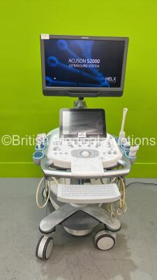 Siemens Acuson S2000 Flat Screen Ultrasound Scanner Model No10041461 *S/N 214367* **Mfd 2016-09** Software Version 500.1.061 with 5 x Transducers / Probes (4C1 / 9L4 / 14L5 / 14L5SP / EC9-4) (Powers Up) ***IR980***