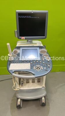 GE Voluson E8 Flat Screen Ultrasound Scanner *S/N D18698* **Mfd 2013** with 1 x Transducer / Probe (RIC5-9-D Ref H48651MS *Mfd 2018*), Sony DVO-1000MD DVD Recorder and Sony UP-D897 Digital Graphic Printer (Powers Up - HDD REMOVED)