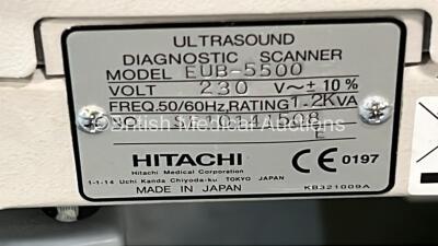 Hitachi EUB-5500 Ultrasound Scanner with 1 x Transducer / Probe (EUP-C514 5-2) (Powers Up - 110v - Hard Drive Removed) * SN SE10141508 * - 10