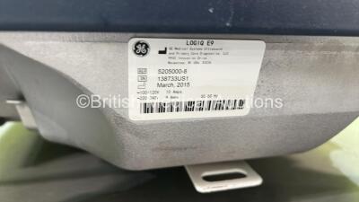 GE Logiq E9 Flat Screen Ultrasound Scanner Ref 5205000-8 *S/N 138733US1* **Mfd 03/2015** with Sony UP-D898MD Digital Graphic Printer (Powers Up - HDD REMOVED) - 11