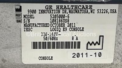 GE Logiq E9 Flat Screen Ultrasound Scanner Ref 5205000-6 *S/N 108186US8* **Mfd 10/2011** Software Version R4 Software Revision 2.1 with Sony UP-D897 Printer (Powers Up) ***IR845*** - 9