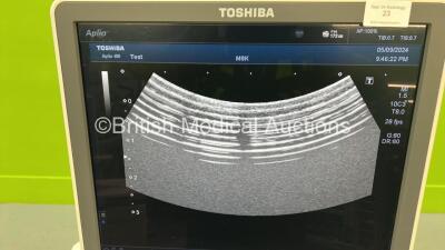 Toshiba Aplio 400 TUS-A400 Flat Screen Ultrasound Scanner *S/N W1D12Z3233* **Mfd 2012-12** Software Version AB_V3.00*R003 with 1 x Transducer / Probe (PVT-674BT *Mfd 2016-09*) (Powers Up) ***CI043*** - 8