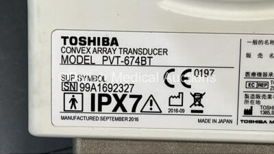 Toshiba Aplio 400 TUS-A400 Flat Screen Ultrasound Scanner *S/N W1D12Z3233* **Mfd 2012-12** Software Version AB_V3.00*R003 with 1 x Transducer / Probe (PVT-674BT *Mfd 2016-09*) (Powers Up) ***CI043*** - 12