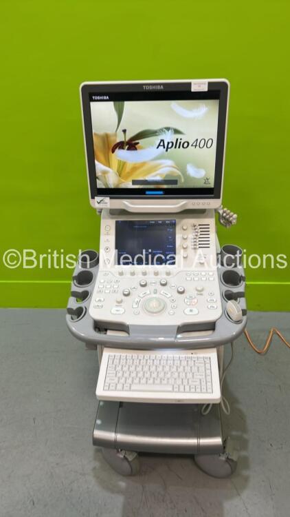 Toshiba Aplio 400 TUS-A400 Flat Screen Ultrasound Scanner *S/N W1E1343656* **Mfd 2013-04** Software Version AB_V3.00*R003 with 1 x Transducer / Probe (PVT-674BT *Mfd 2021-03*) (Powers Up) ***CI042***