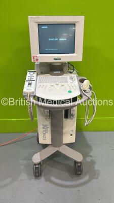 Siemens SonoLine Adara Ultrasound Scanner Model No 1159230 *S/N 01019S07* with 1 x Transducer / Probe (3.5C40S) and Mitsubishi P91 Printer (Powers Up - HDD REMOVED)