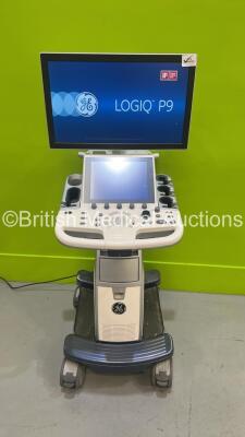 GE Logiq P9 Flat Screen Ultrasound Scanner Ref R2 *S/N LP90000337* **Mfd 2016** Software Version R2 Revision 0.4 (Powers Up - Damage to Lower Trim - See Pictures)