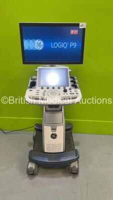 GE Logiq P9 Flat Screen Ultrasound Scanner Ref R2 *S/N LP90000337* **Mfd 2016** Software Version R2 Revision 0.4 (Powers Up - Damage to Lower Trim - See Pictures) - 2