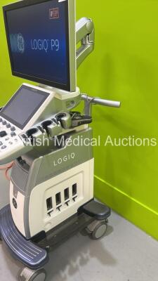 GE Logiq P9 Flat Screen Ultrasound Scanner Ref R2 *S/N LP90000337* **Mfd 2016** Software Version R2 Revision 0.4 (Powers Up - Damage to Lower Trim - See Pictures) - 9