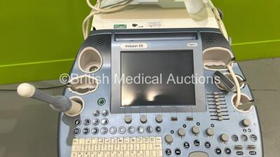 GE Voluson E8 Expert Flat Screen Ultrasound Scanner *S/N D23963* **Mfd 2015** with 3 x Transducers / Probes (RIC-9-D Ref H48651MS *Mfd 2008* / IC5-9-D Ref 5492351 *Mfd 2017* and C1-5-D Ref 5261135 *Mfd 2015*) Sony UP-D898MD Digital Graphic Printer and Son - 7