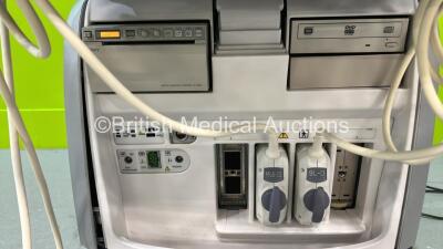 GE Logiq E9 Flat Screen Ultrasound Scanner Ref 5205000-4 *S/N 99192US7* **Mfd 03/2010** Software Version R4 Software Revision 2.1 with 2 x Transducer / Probes (GE 9L-D Ref 5194432 *Mfd 2013* and GE ML6-15-D Ref 5199103 *Mfd 2013* and Sony UP-D897 Printer - 4