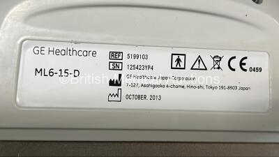 GE Logiq E9 Flat Screen Ultrasound Scanner Ref 5205000-4 *S/N 99192US7* **Mfd 03/2010** Software Version R4 Software Revision 2.1 with 2 x Transducer / Probes (GE 9L-D Ref 5194432 *Mfd 2013* and GE ML6-15-D Ref 5199103 *Mfd 2013* and Sony UP-D897 Printer - 15