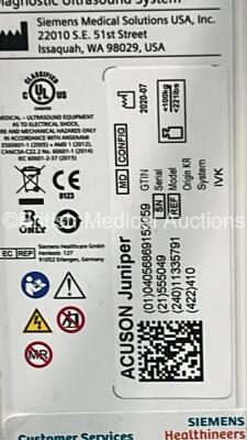 Siemens Healthineers Acuson Juniper Flat Screen Ultrasound Scanner Ref 11335791 S/N 555049 *Mfd 2020-07* with 1 x Transducer / Probe (Acuson 12L3 *Mfd 2020*) (Powers Up - HDD REMOVED) - 9