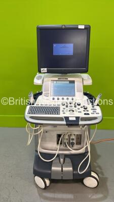 GE Logiq E9 Flat Screen Ultrasound Scanner Ref 5205000-6 *S/N 107785US8* **Mfd 2011** Software Version R4 Software Revision 3.0 with 2 x Transducers / Probes (9L-D Ref 5194432 *Mfd 2011-11* and ML6-15-D Ref 5199103 *Mfd 2014-12*) (Powers Up - with Error -