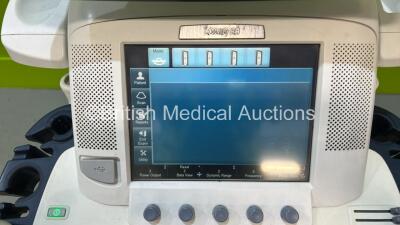 GE Logiq E9 Flat Screen Ultrasound Scanner Ref 5205000-6 *S/N 107785US8* **Mfd 2011** Software Version R4 Software Revision 3.0 with 2 x Transducers / Probes (9L-D Ref 5194432 *Mfd 2011-11* and ML6-15-D Ref 5199103 *Mfd 2014-12*) (Powers Up - with Error - - 3