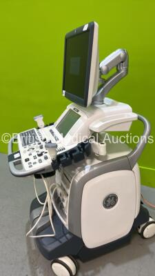 GE Logiq E9 Flat Screen Ultrasound Scanner Ref 5205000-6 *S/N 107785US8* **Mfd 2011** Software Version R4 Software Revision 3.0 with 2 x Transducers / Probes (9L-D Ref 5194432 *Mfd 2011-11* and ML6-15-D Ref 5199103 *Mfd 2014-12*) (Powers Up - with Error - - 6