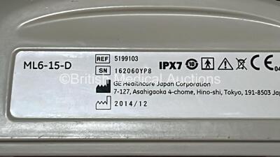 GE Logiq E9 Flat Screen Ultrasound Scanner Ref 5205000-6 *S/N 107785US8* **Mfd 2011** Software Version R4 Software Revision 3.0 with 2 x Transducers / Probes (9L-D Ref 5194432 *Mfd 2011-11* and ML6-15-D Ref 5199103 *Mfd 2014-12*) (Powers Up - with Error - - 15