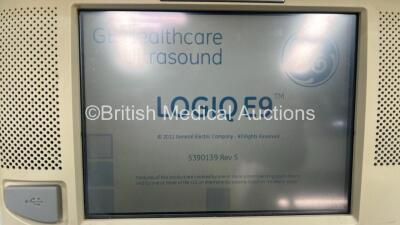 GE Logiq E9 Flat Screen Ultrasound Scanner Model 5205000-6 *S/N 110591US5* **Mfd 2012** Software Version R3.1.2 with 2 x Transducer / Probes (9L-D Ref 5194432 *Mfd 2013* and L8-18i-D Ref 5336965 Mfd Sept 2013) (Powers Up) ***IR937*** - 2