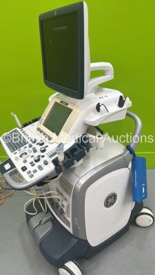 GE Logiq E9 Flat Screen Ultrasound Scanner Model 5205000-6 *S/N 110591US5* **Mfd 2012** Software Version R3.1.2 with 2 x Transducer / Probes (9L-D Ref 5194432 *Mfd 2013* and L8-18i-D Ref 5336965 Mfd Sept 2013) (Powers Up) ***IR937*** - 5