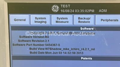 GE Logiq E9 Flat Screen Ultrasound Scanner Model 5205000-7 *S/N 121302US4* **Mfd 2013** Software Version R4 Software Revision 2.1 with 2 x Transducer / Probes (9L-D Ref 5194432 *Mfd 2013* and L8-18i-D Ref 5336965 Mfd March 2014) (Powers Up) ***CI009*** - 13