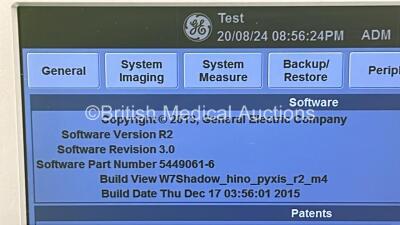 GE Logiq S8 Flat Screen Ultrasound Scanner Ref 5418099 *S/N 189162SU1* **Mfd 2012-07** Software Version R2 Software Revision 3.0 with 2 x Transducer / ProbeS (S4-10-D Ref 5394804 *Mfd 2013* / C1-5 Ref 5261135 *Mfd 2016*) (Powers Up) ***IR024*** - 14