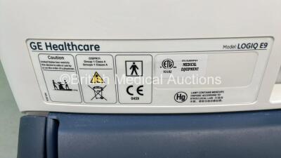 GE Logiq E9 Flat Screen Ultrasound Scanner Model 5205000-2 *S/N 95704US3* **Mfd 2009** Software Version R5 Software Revision 1.3 with 1 x Transducer / Probe (ML6-15-D Ref 5199103 *Mfd 2012*) (Powers Up) ***IR952*** - 7