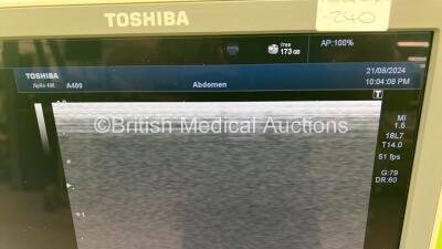 Toshiba Aplio 400 TUS-A400 Flat Screen Ultrasound Scanner *S/N W1C1192129* **Mfd 2011** Software Version AB_V3.00*R408 with 1 x Transducer / Probe (PLT-1204BT *Mfd 2010-12*) (Powers Up) ***IR955*** - 9