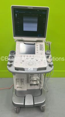 Toshiba Aplio 500 TUS-A500 Flat Screen Ultrasound Scanner *S/N W1C11Y2266* **Mfd 2011** Software Version AB_V6.80*R102 with 2 x Transducers / Probes (PLT-1204BT *Mfd 2010* and PVT-674BT *Mfd 2010*) (Powers Up) ***IR854***