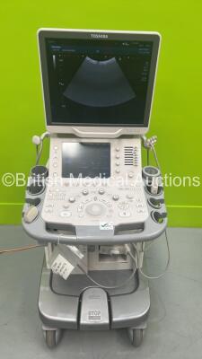 Toshiba Aplio 500 TUS-A500 Flat Screen Ultrasound Scanner *S/N W1C1192172* **Mfd 2011** Software Version AB_V3.00*R512 with 2 x Transducers / Probes (PVT-375BT *Mfd 2016* and PVT-674BT *Mfd 2007*) (Powers Up) ***IR847***