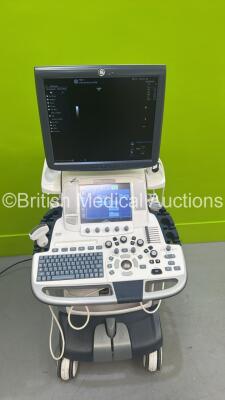 GE Logiq E9 Flat Screen Ultrasound Scanner Ref 5205000-4 *S/N 104447US8* **Mfd 2011** Software Version R3.1.2 with 2 x Transducers / Probes (9L-D Ref 5194432 *Mfd 2012* and C1-6-D Ref 5418916 *Mfd 2015*) (Powers Up - C1-6-D Probe Not Registering) ***IR878 - 2