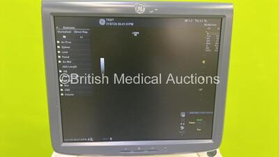 GE Logiq E9 Flat Screen Ultrasound Scanner Ref 5205000-4 *S/N 104447US8* **Mfd 2011** Software Version R3.1.2 with 2 x Transducers / Probes (9L-D Ref 5194432 *Mfd 2012* and C1-6-D Ref 5418916 *Mfd 2015*) (Powers Up - C1-6-D Probe Not Registering) ***IR878 - 3