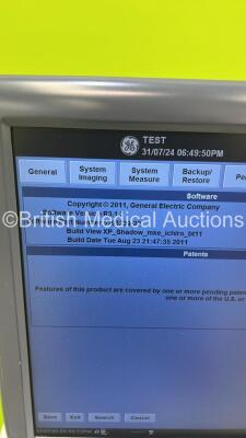 GE Logiq E9 Flat Screen Ultrasound Scanner Ref 5205000-4 *S/N 104447US8* **Mfd 2011** Software Version R3.1.2 with 2 x Transducers / Probes (9L-D Ref 5194432 *Mfd 2012* and C1-6-D Ref 5418916 *Mfd 2015*) (Powers Up - C1-6-D Probe Not Registering) ***IR878 - 8