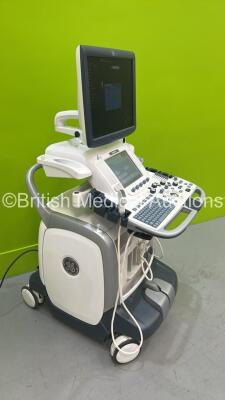 GE Logiq E9 Flat Screen Ultrasound Scanner Ref 5205000-4 *S/N 104447US8* **Mfd 2011** Software Version R3.1.2 with 2 x Transducers / Probes (9L-D Ref 5194432 *Mfd 2012* and C1-6-D Ref 5418916 *Mfd 2015*) (Powers Up - C1-6-D Probe Not Registering) ***IR878 - 12