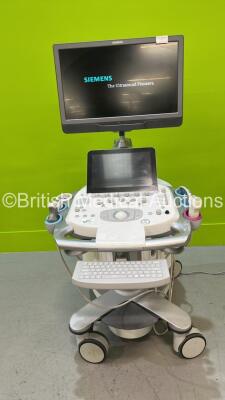 Siemens Acuson S2000 Flat Screen Ultrasound Scanner Model No10041461 *S/N 213216* **Mfd 2016** Software Version 500.1.114 with 3 x Transducers / Probes (8C3 HD / 9L4 and 6C1 HD) and Mitsubishi P95 Printer (Powers Up - 1 x Dial Missing) *W* ***IR974***