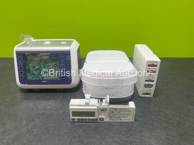 Mixed Lot Including 1 x Philips Respironics InnoSpire Deluxe Nebuliser, 1 x CME Mckinley T34 Syringe Pump, 1 x Unknown Module Including IBP1, IBP2, T1, T2, SpO2, ECG, NIBP Options, 1 x Nippy 4 IP22 Monitor (Damaged Screen - See Photos) *S40727 / 9030223 /