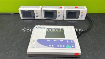 Job Lot Including 1 x Nihon Kohden Cardiofax GEM ECG Machine, 3 x Philips IntelliVue X2 Handheld Patient Monitors Including ECG, SpO2, NBP, Press and Temp Options (All Untested) with 3 x M4607A Lithium Ion Batteries *01116 / DE037A9918 / DE575R5238 / DE03