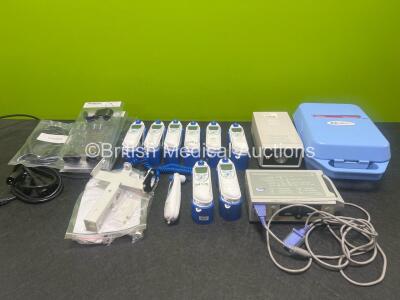 Mixed Lot Including 1 x Nellcor N-560 Pulse Oximeters, 1 x Radiometer Copenhagen TCC3, 9 x Covidien Genius 3 Thermometers, 1 x Medix AC2000 Nebulisers, Various Olympus Attachments