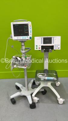 1 x Datex-Ohmeda S/5 FM Patient Monitor with E-PSMP-00 Module and Various Leads on Stand and 1 x Huntleigh Sonicaid FM800 Encore Fetal Monitor with FECG Lead (Spares / Repairs) *6823332 / 6816216*